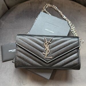Yves Saint Laurent Cassandre envelope flap wallet on chain